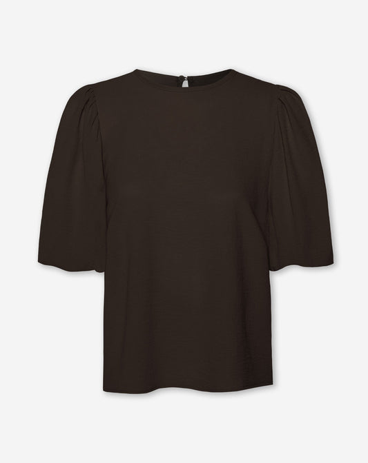 JULIE PUFF SLEEVE TOP DONKERBRUIN