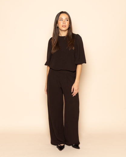 JULIE PUFF SLEEVE TOP DONKERBRUIN