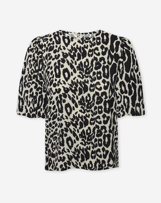 JULIE LEOPARD PUFF SLEEVE TOP BEIGE