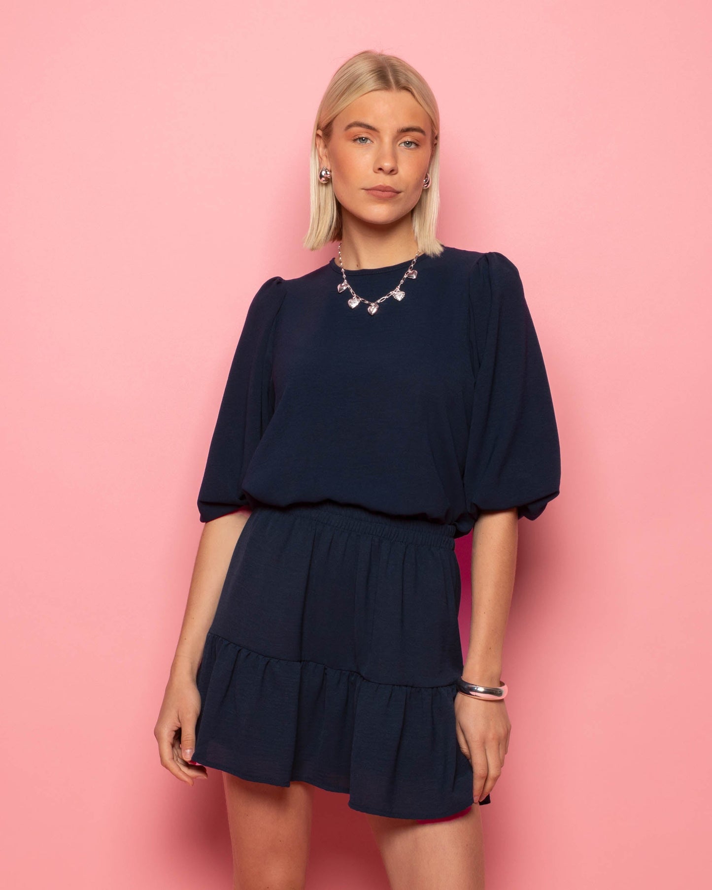 JULIE PUFF SLEEVE TOP MARINEBLAUW