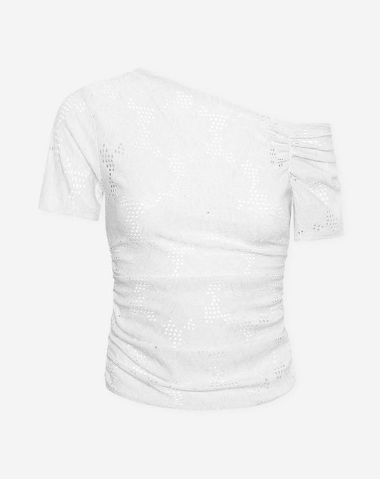FLOWER RUCHED SHORT SLEEVE TOP WIT