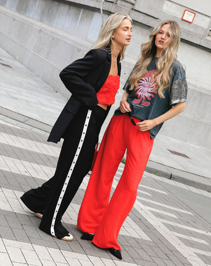PINTUCK TAPE STRAIGHT LEG PANTALON TALL ZWART