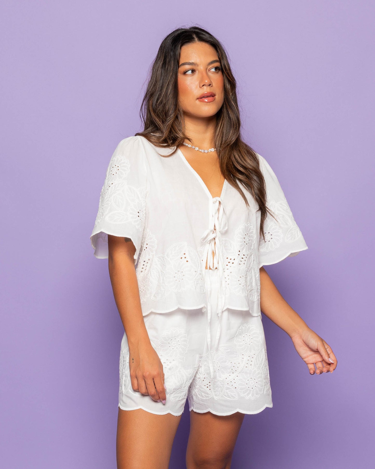 CARA BRODERIE CORD TOP CRÈME