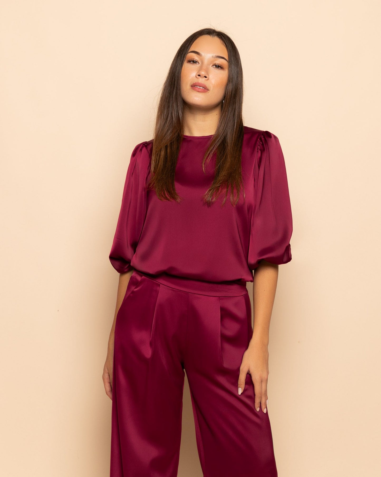 JULIE SATIN PANTALON TALL BORDEAUX