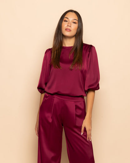 JULIE SATIN PANTALON TALL BORDEAUX