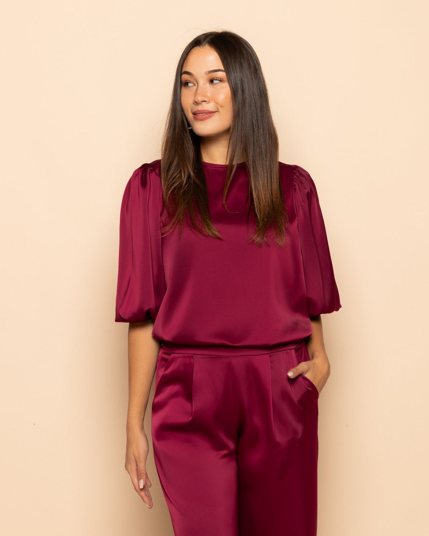 JULIE SATIN PANTALON TALL BORDEAUX