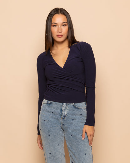 MARY WRAP TOP MARINEBLAUW