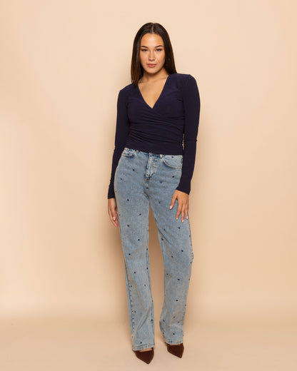 MARY WRAP TOP MARINEBLAUW
