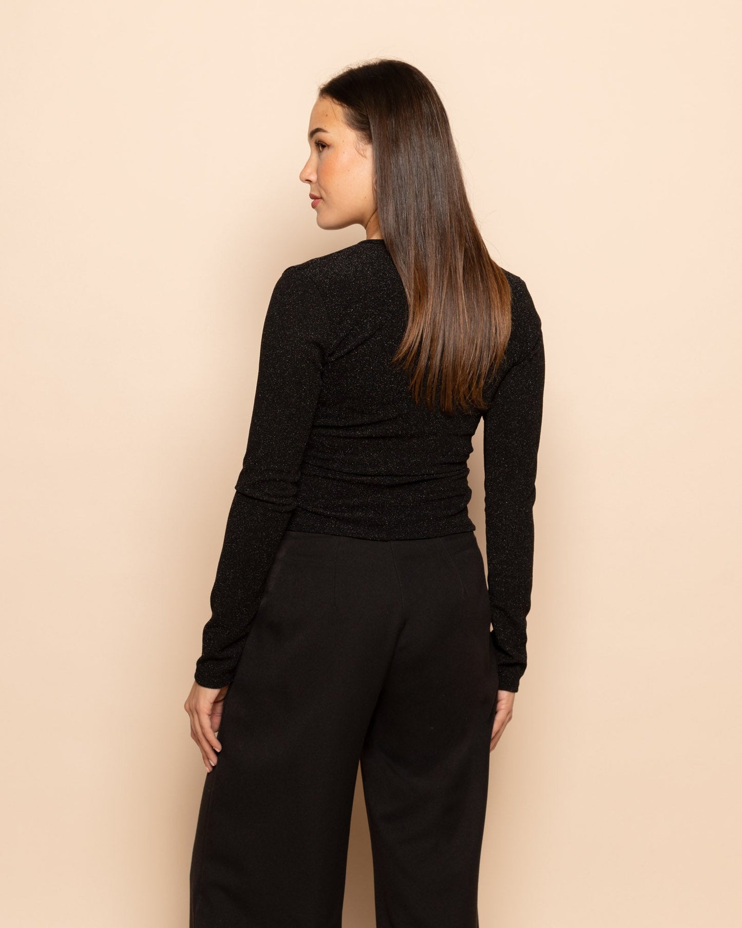 MARY GLITTER WRAP TOP ZWART