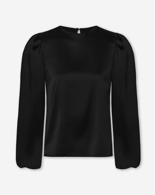 JULIE SATIN PUFF LONG SLEEVE TOP ZWART