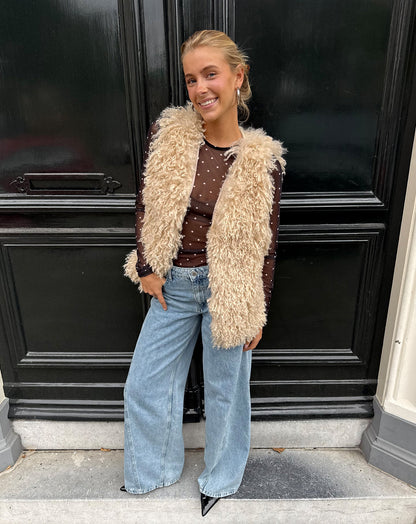 SMALL DOTS MESH TOP ZWART