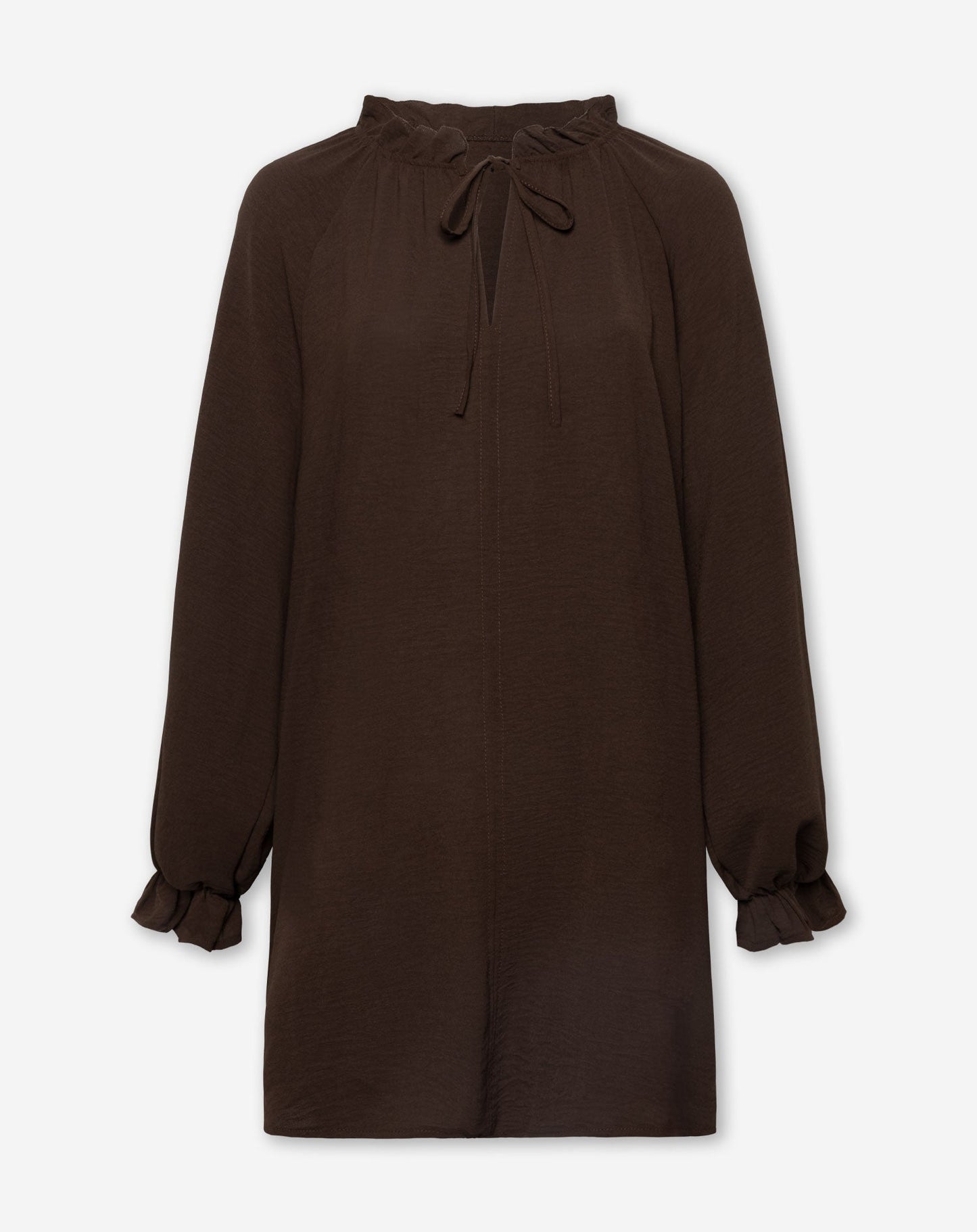 JULIE RUFFLE NECK DRESS BRUIN