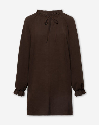 JULIE RUFFLE NECK DRESS BRUIN