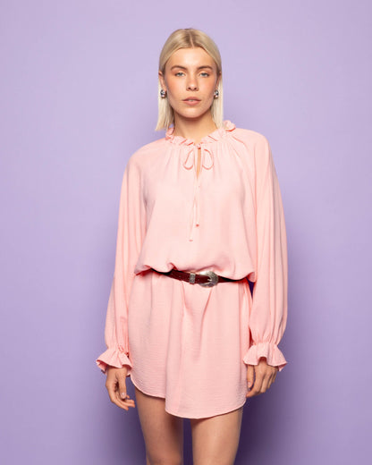 JULIE RUFFLE NECK DRESS LICHTROZE