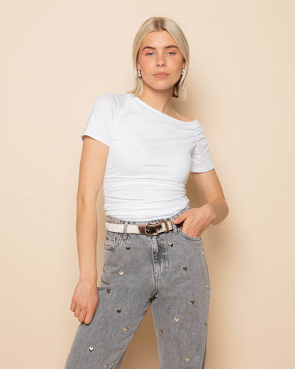 TAMAR OFF SHOULDER SHORT SLEEVE TOP WIT