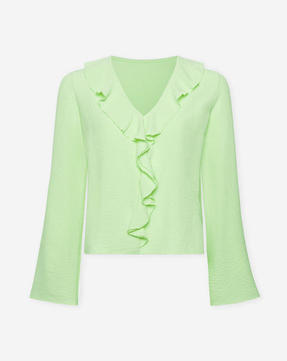 JULIE RUFFLE V-NECK TOP PISTACHE