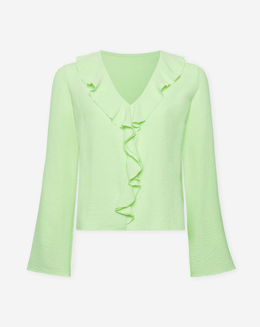 JULIE RUFFLE V-NECK TOP PISTACHE