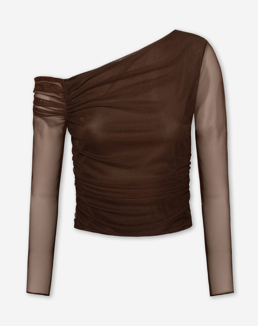 Top Satinado de Escote Drapeado en Negro