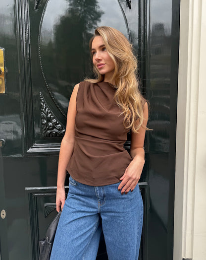 SOFIA RUCHED TOP DONKERBRUIN
