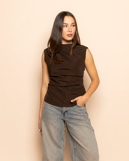SOFIA RUCHED TOP DONKERBRUIN