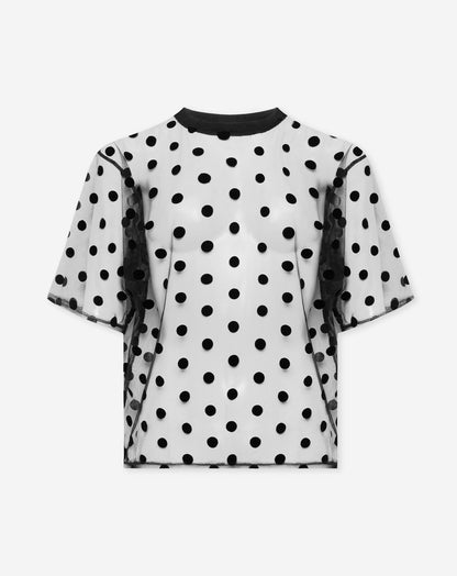 DOTS MESH TEE TOP ZWART