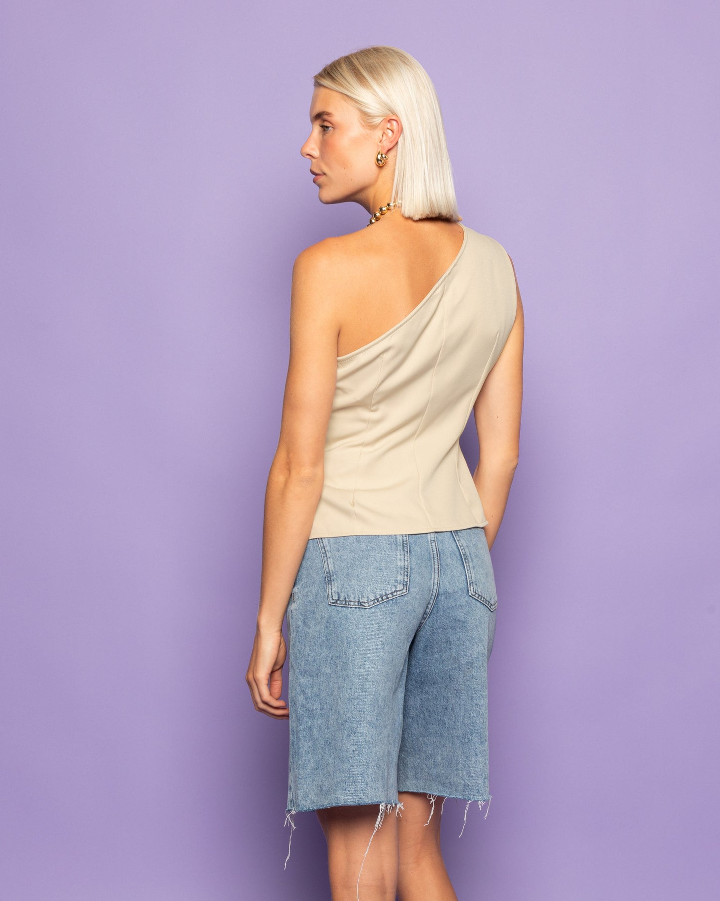 SOFIA ONE SHOULDER RUCHED TOP BEIGE