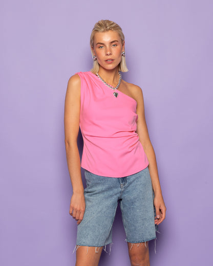 SOFIA ONE SHOULDER RUCHED TOP ROZE