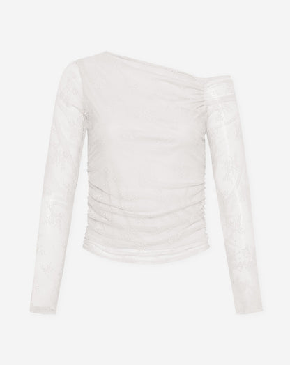 LACE OFF SHOULDER RUCHED TOP CRÈME