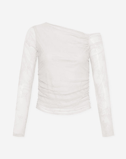 LACE OFF SHOULDER RUCHED TOP CRÈME