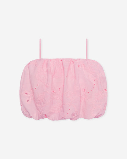 MANOU BRODERIE BUBBLE HEM TOP ROZE