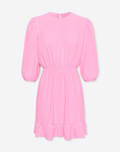 JULIE PUFF SLEEVE RUFFLE DRESS HARD ROZE