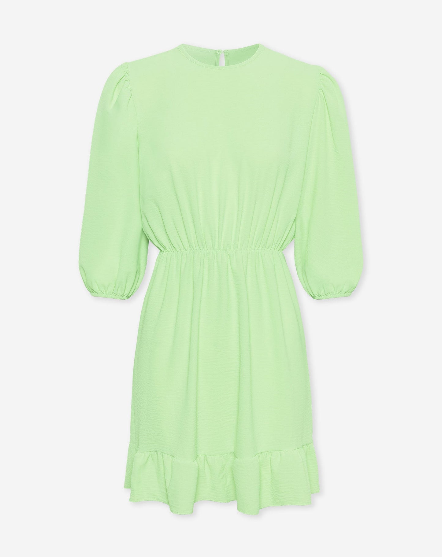 JULIE PUFF SLEEVE RUFFLE DRESS PISTACHE