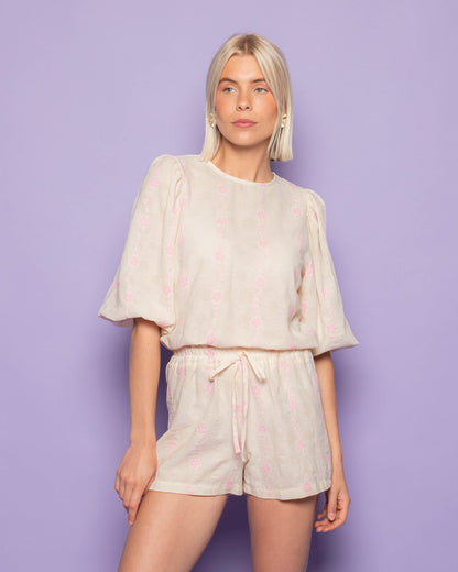 FLOWER COTTON SHORTS HARD ROZE