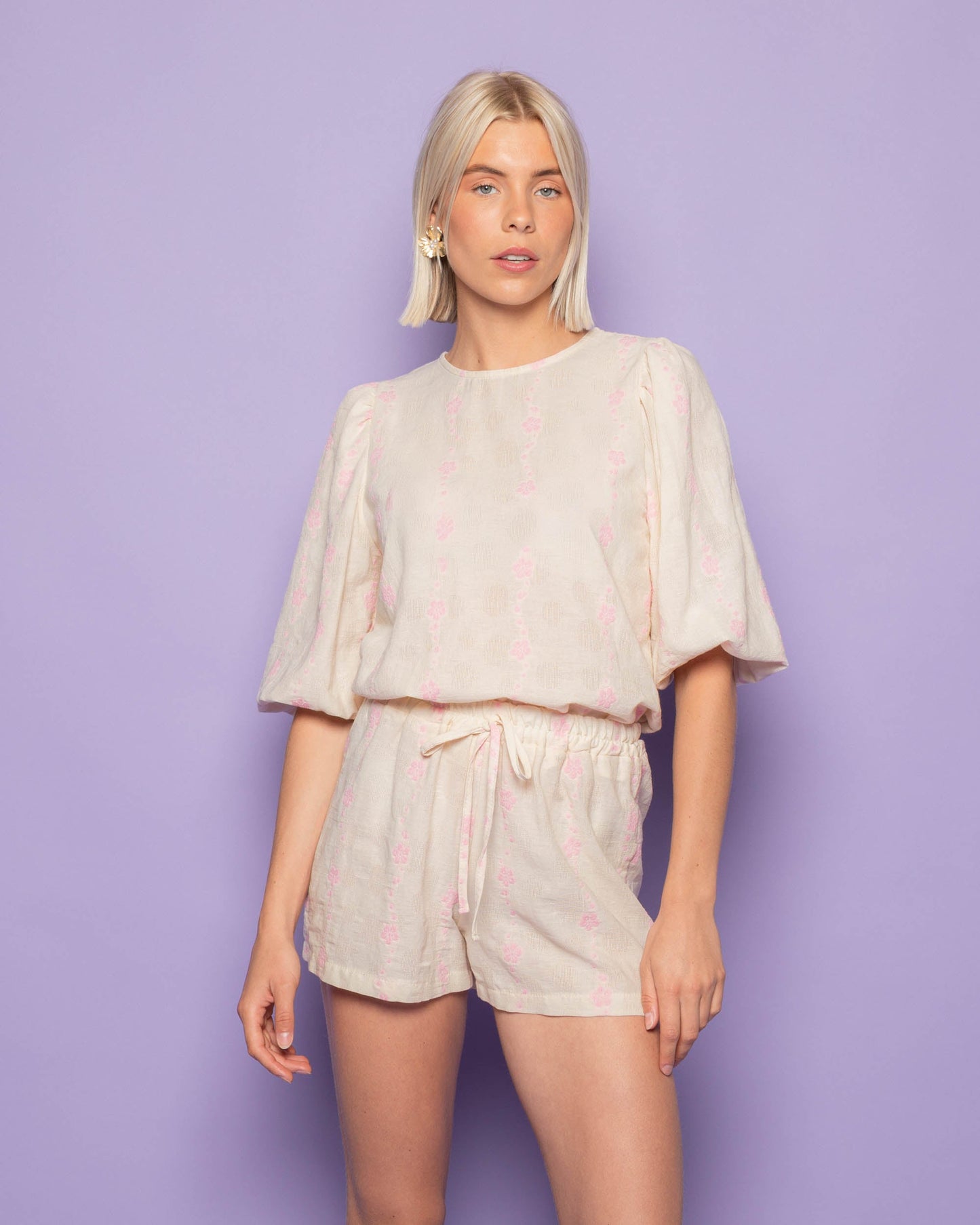 FLOWER COTTON SHORTS HARD ROZE