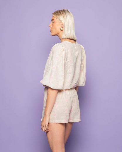 FLOWER COTTON SHORTS HARD ROZE