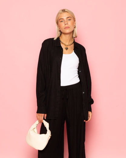 CARMEN LINEN WIDE LEG PANTS TALL ZWART