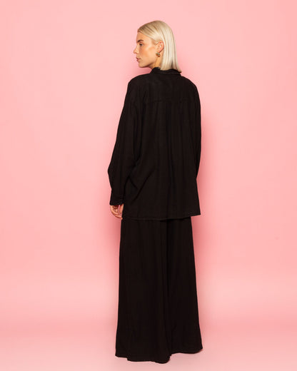 CARMEN LINEN OVERSIZED BLOUSE ZWART