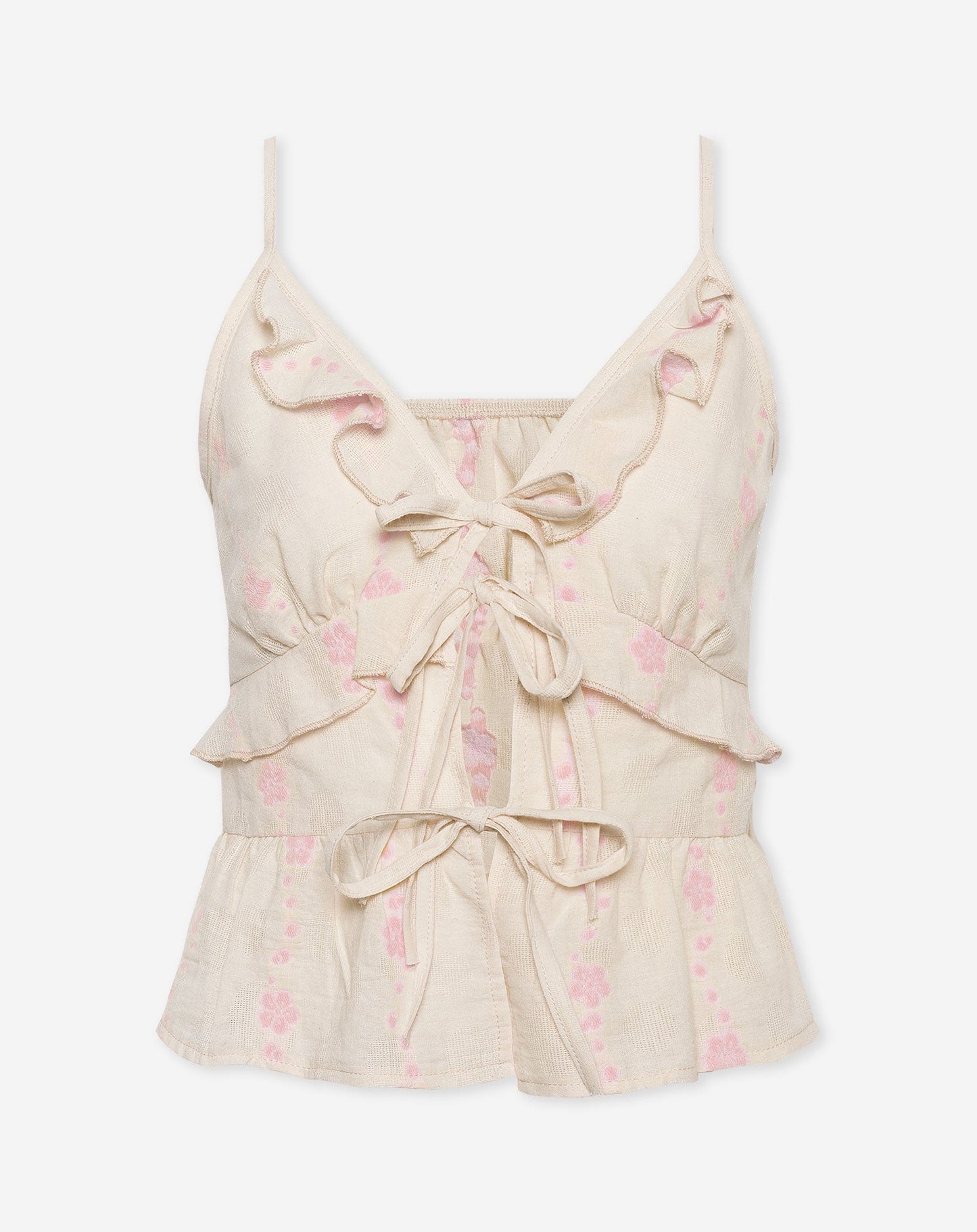 FLOWER COTTON RUFFLE CAMI TOP HARD ROZE