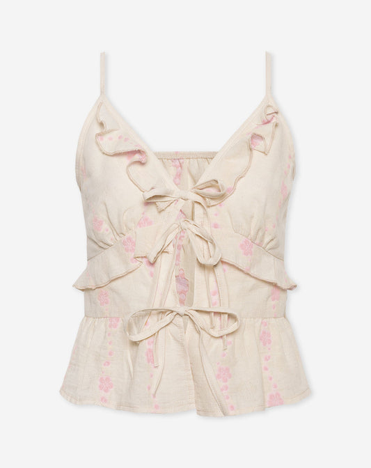 FLOWER COTTON RUFFLE CAMI TOP HARD ROZE