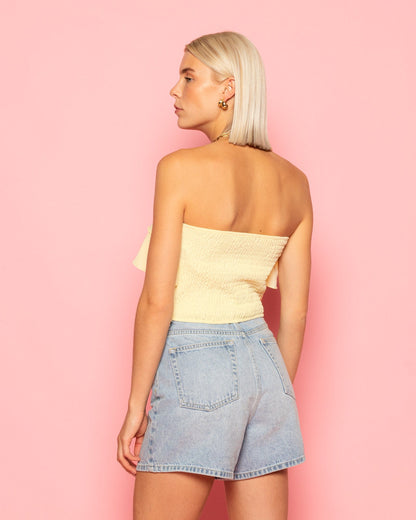 JULIE STRAPLESS RUFFLE TOP BOTERGEEL