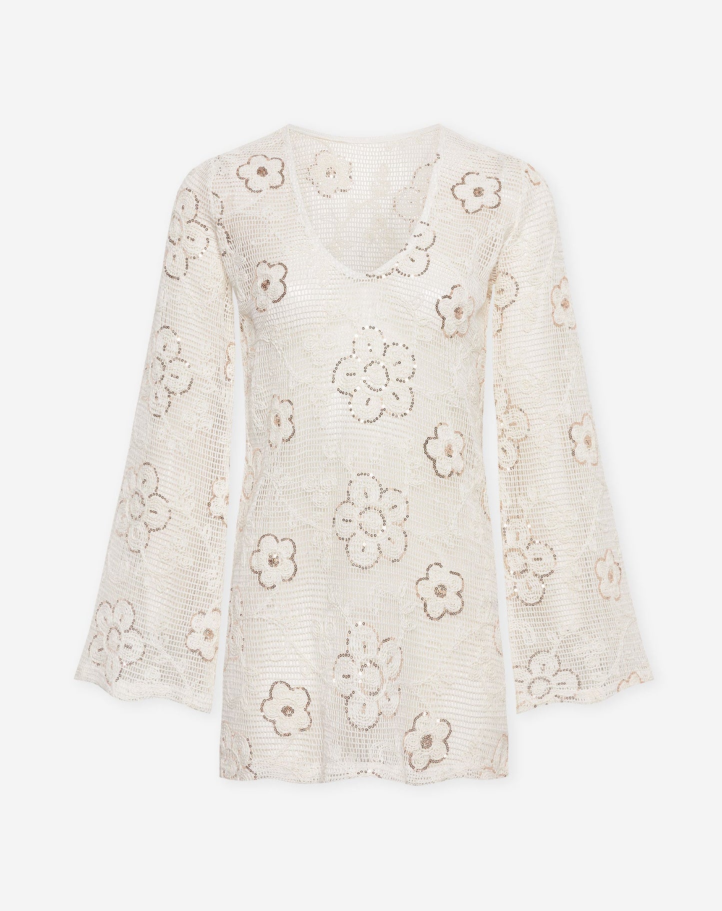 FLOWER SEQUIN CROCHET DRESS CRÈME