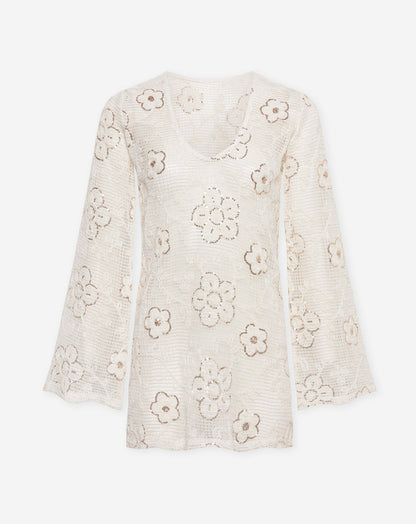 FLOWER SEQUIN CROCHET DRESS CRÈME