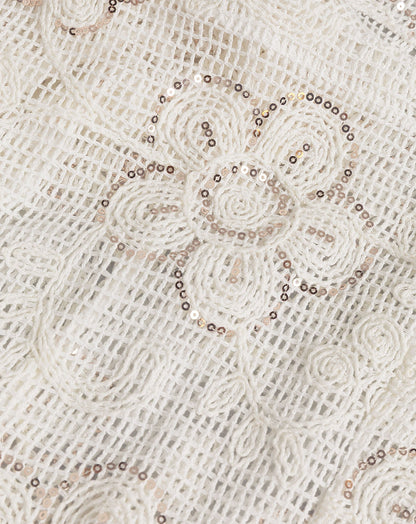 FLOWER SEQUIN CROCHET DRESS CRÈME