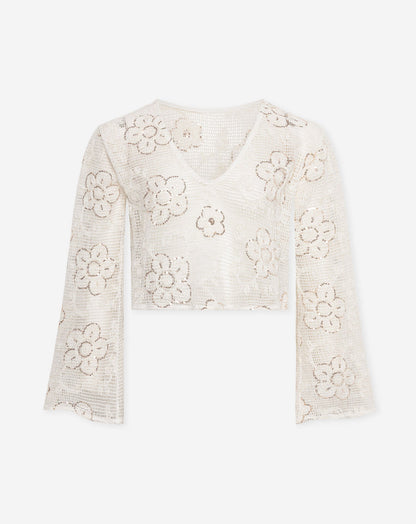 FLOWER SEQUIN CROCHET TOP CRÈME