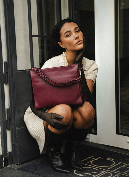 Borsa Braid in pelle Dollaro Borgogna