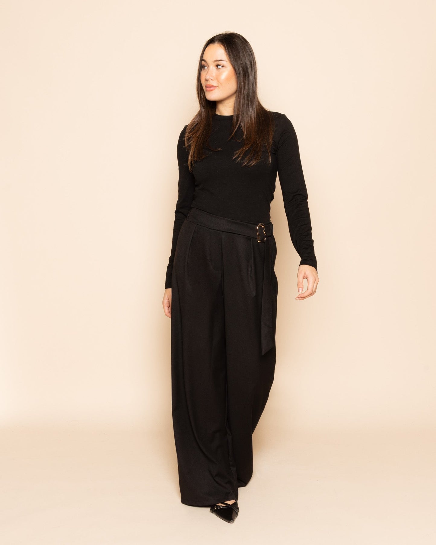PHOEBE BUCKLE STRAIGHT LEG PANTALON TALL ZWART