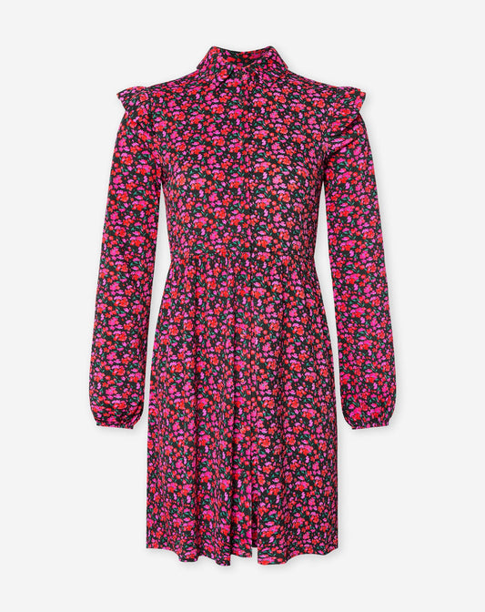 MAY BUTTON DRESS ROZE FLOWERS