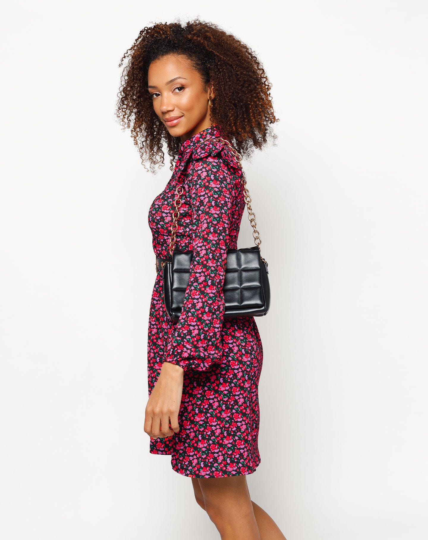 MAY BUTTON DRESS ROZE FLOWERS