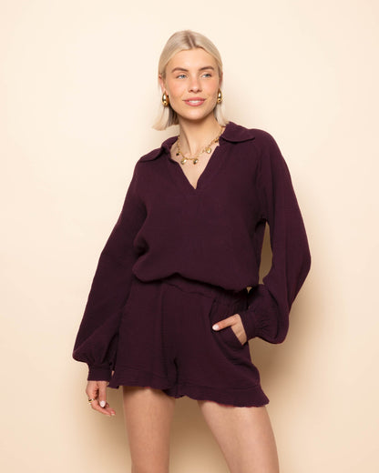 MOUSSELINE SHORTS DONKER BURGUNDY
