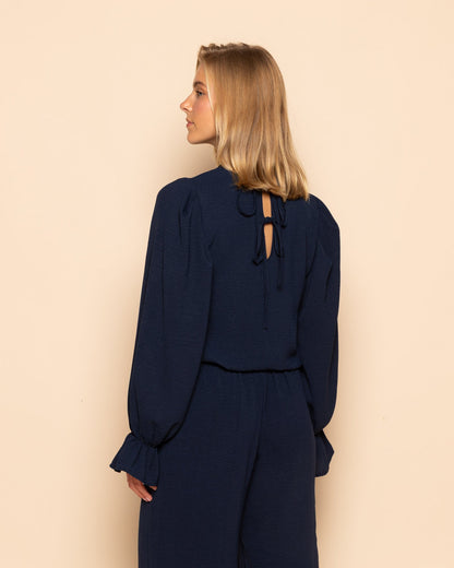 JULIE PLEATS LONG SLEEVE TOP MARINEBLAUW